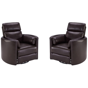 Pemberly Row Modern Leather Brown Power Swivel Glider Recliner (Two Pack)