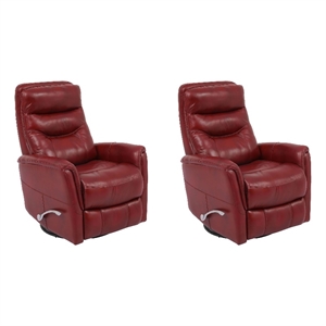 Pemberly Row Traditional Leather Red Swivel Glider Recliner (Two Pack)