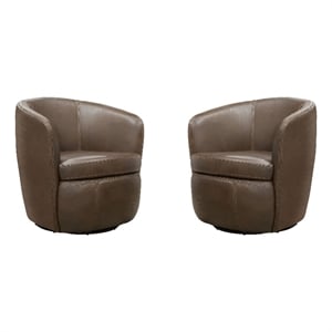 Pemberly Row Vintage Brown Italian Leather Swivel Club Chair (Two Pack)