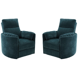 Pemberly Row Modern Blue Fabric Power Swivel Glider Recliner (Two Pack)