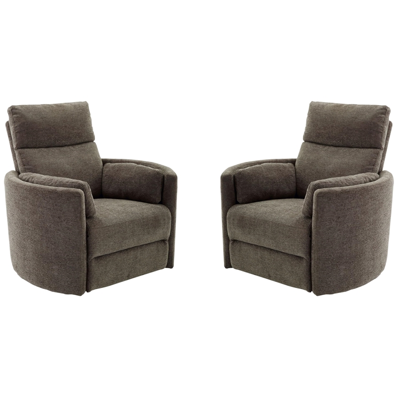 Pemberly Row Modern Brown Fabric Power Swivel Glider Recliner (Two Pack)