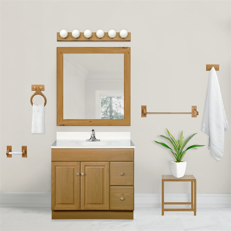 Pemberly Row Modern 18-inch Wood Towel Bar in Warm Honey Oak