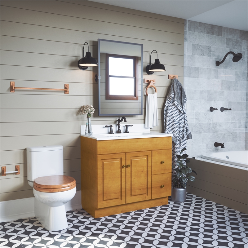 Pemberly Row Modern 18-inch Wood Towel Bar in Warm Honey Oak