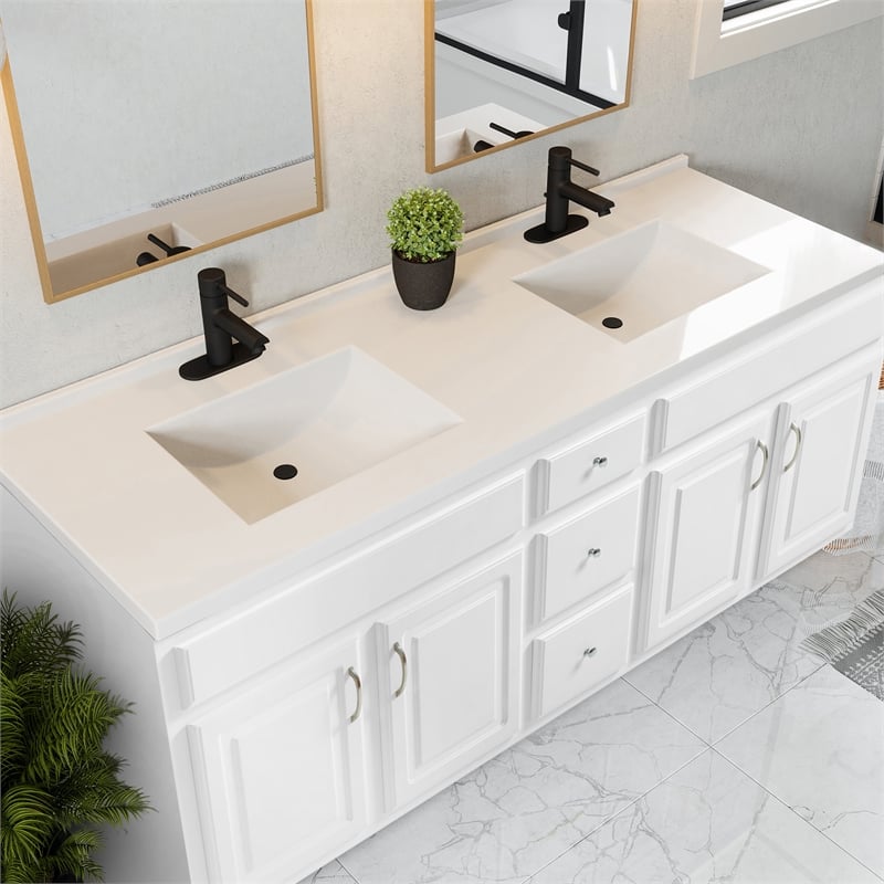 Pemberly Row Modern Cultured Marble 73-inch Vanity Top in White
