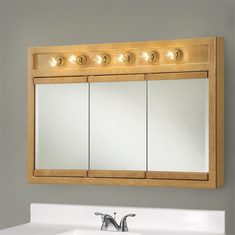 Pemberly Row 48-Inch Lighted Wood Medicine Cabinet in Nutmeg Oak