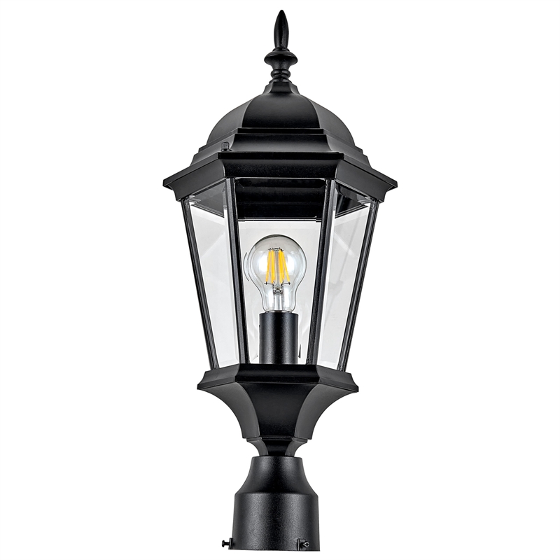 Pemberly Row Oak Creek Outdoor Aluminum Light and Lamp Post in Black