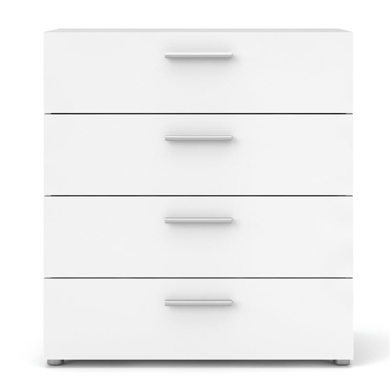 Pemberly Row Set of 4 Wood Double Dresser and Chest and 2 Nightstands in White