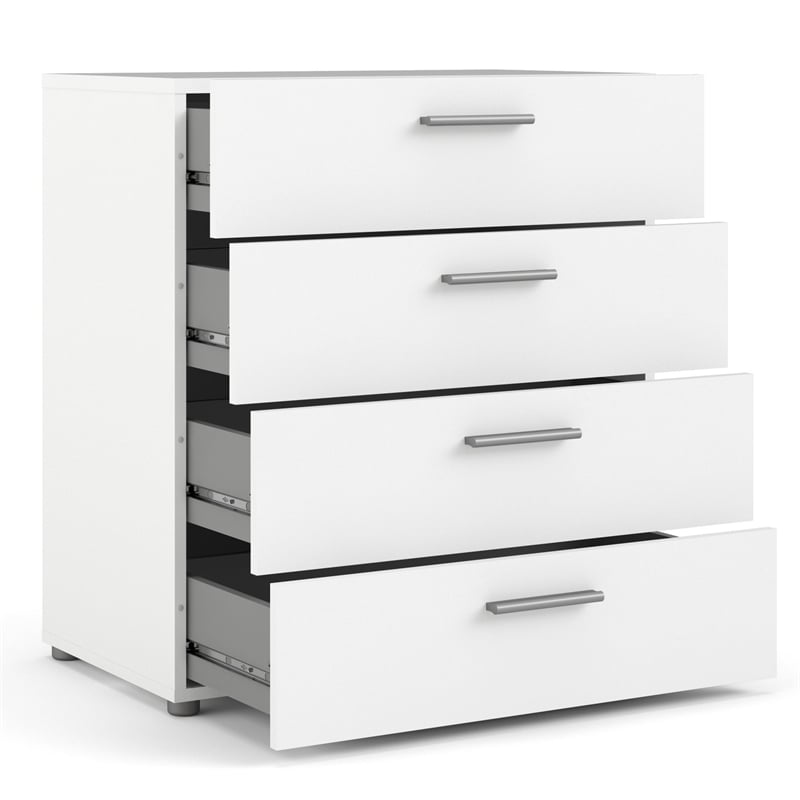Pemberly Row Set of 4 Wood Double Dresser and Chest and 2 Nightstands in White