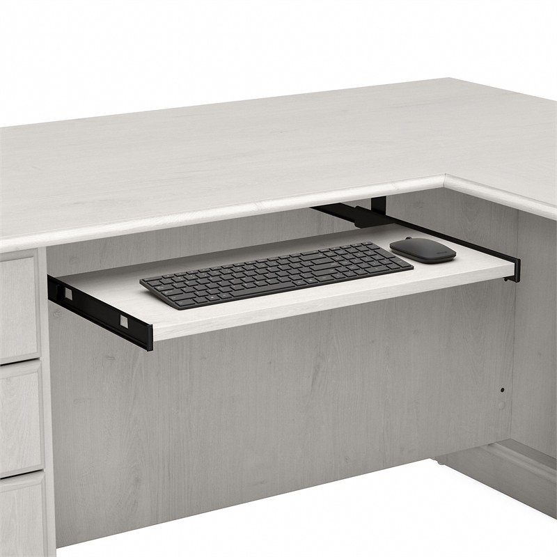 Pemberly Row L Shaped Computer Desk with Drawers in Linen White