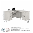 Pemberly Row L Shaped Computer Desk with Drawers in Linen White
