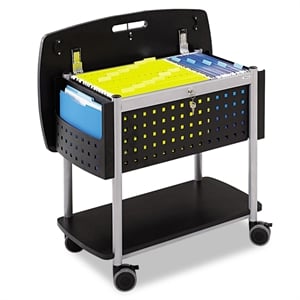 Pemberly Row Contemporary Metal Mobile File with Worksurface in Black