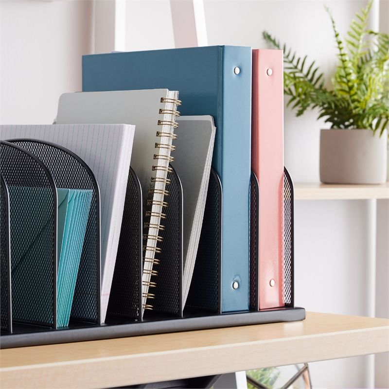 Pemberly Row Onyx Metal Mesh Desk Organizer with 8 Upright Sections in Black