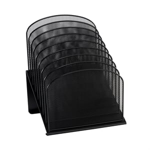 Pemberly Row Onyx Black Mesh Desk Organizer with 8 Slanted Sections