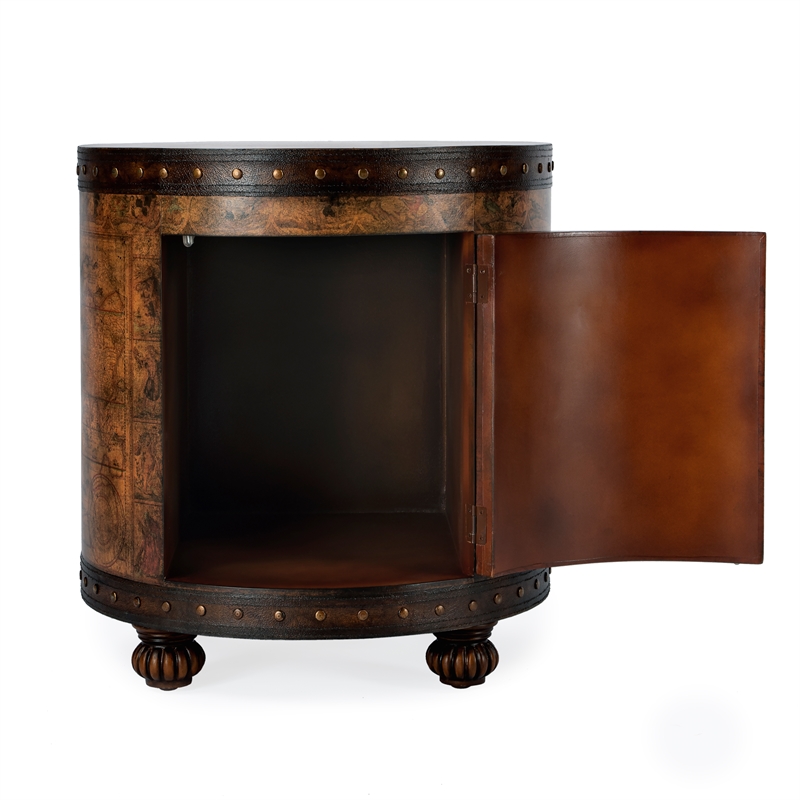 Pemberly Row Contemporary Old World Map Brown Duffel End Table