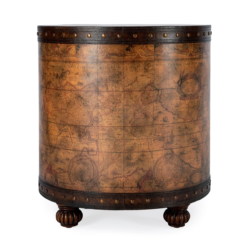 Pemberly Row Contemporary Old World Map Brown Duffel End Table