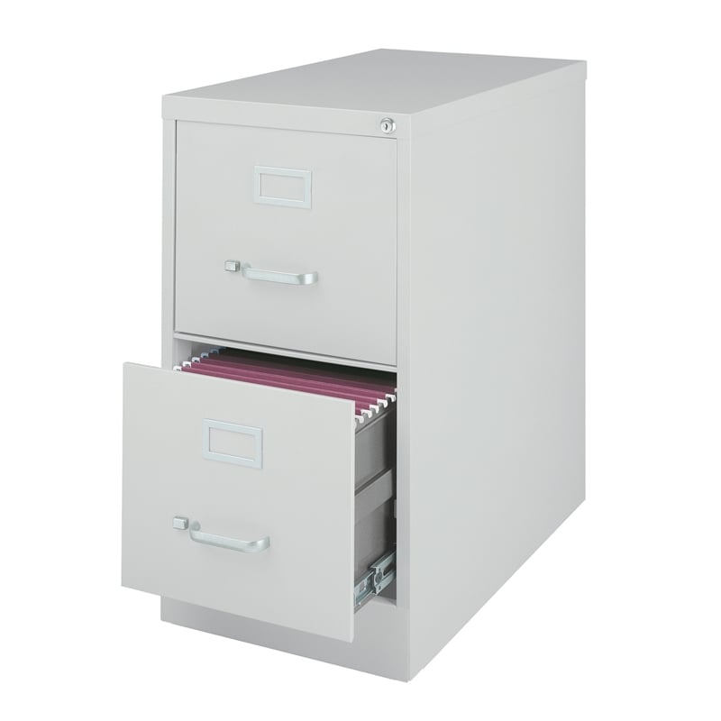 Pemberly Row Metal 2-Drawer Letter Width Vertical Filing Cabinet in Light Gray