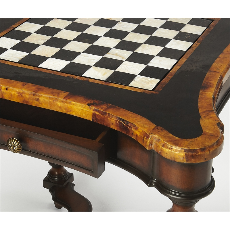 Pemberly Row Modern Enrique Stone And Wood Game Table - Brown
