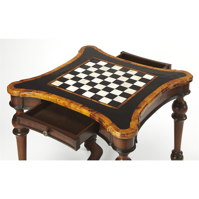 Pemberly Row Modern Enrique Stone And Wood Game Table - Brown