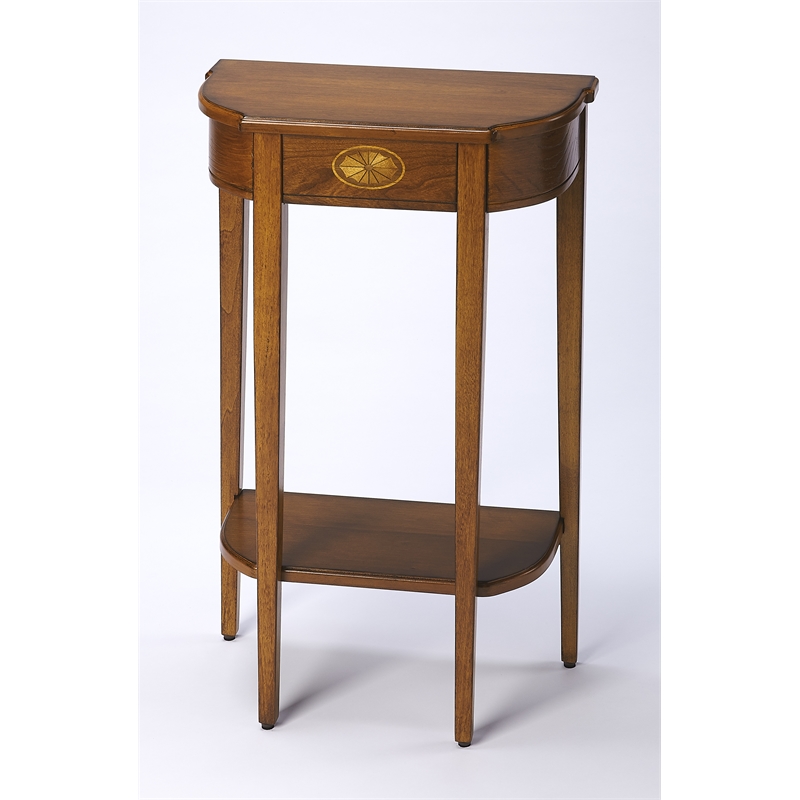 Pemberly Row Modern Demilune Console Table In Olive Ash Burl