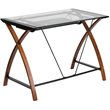 Pemberly Row Modern Glass Keyboard Computer Desk In Clear Cherry