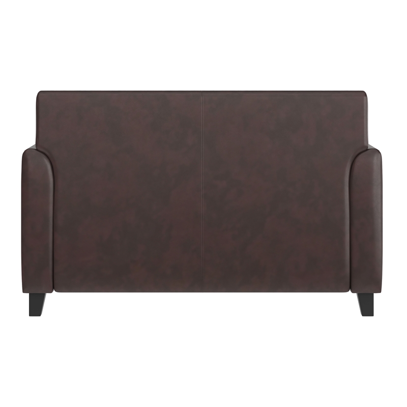 Pemberly Row Contemporary Diplomat Leather Loveseat in Brown