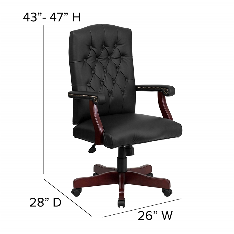 Pemberly Row Contemporary Leather Swivel Office Chair in Black