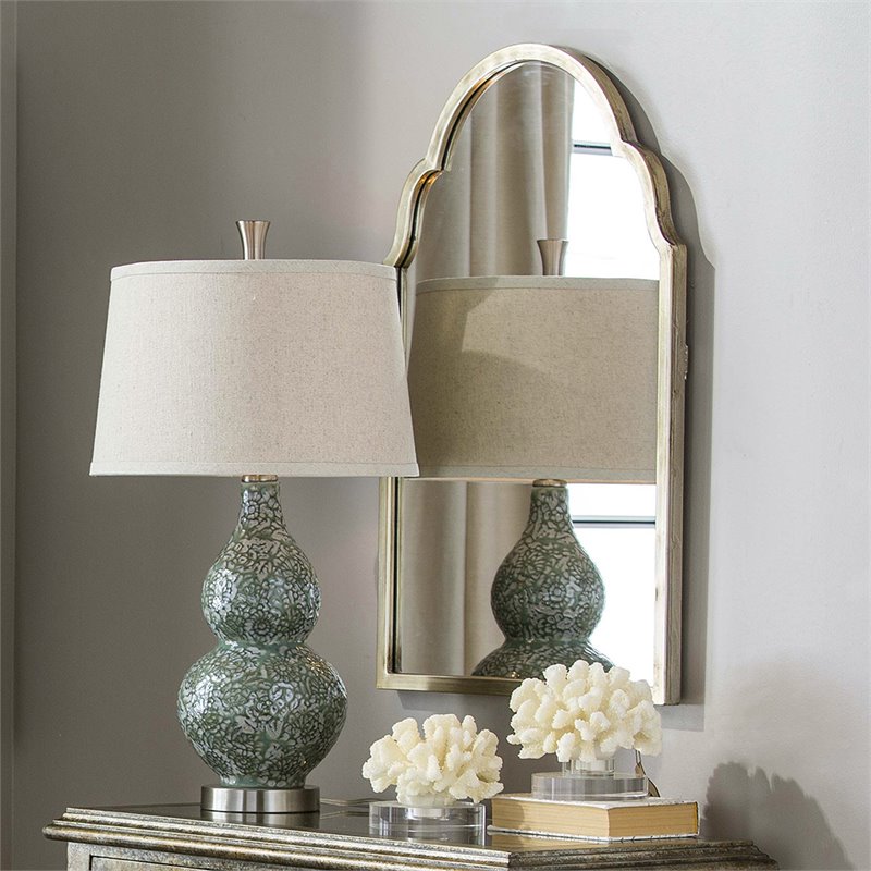 Pemberly Row Contemporary Metal Petite Arch Mirror in Silver Finish