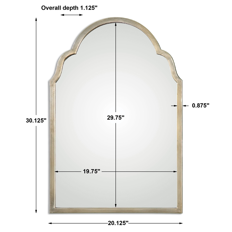 Pemberly Row Contemporary Metal Petite Arch Mirror in Silver Finish