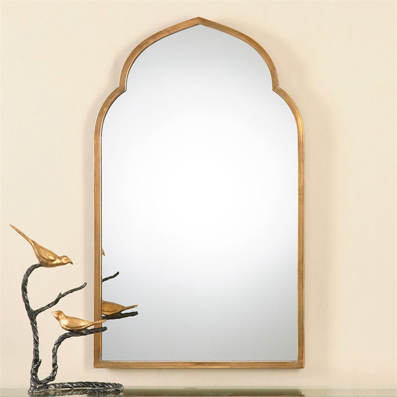 Pemberly Row Contemporary Style Metal Arch Mirror in Gold Finish