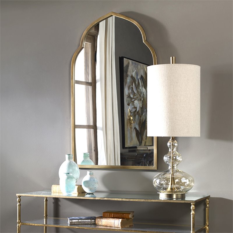 Pemberly Row Contemporary Style Metal Arch Mirror in Gold Finish