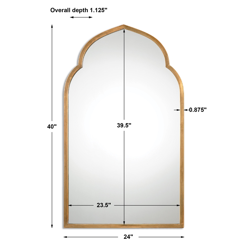 Pemberly Row Contemporary Style Metal Arch Mirror in Gold Finish
