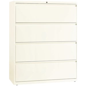 Pemberly Row 42&quotW Metal 4 Drawer Lateral Filing Cabinet Off White
