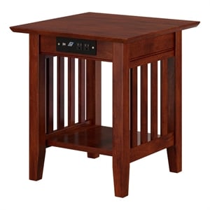 Pemberly Row Solid Wood End Table with Built in Device Charger in Brown Walnut