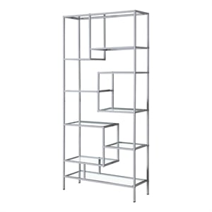 Pemberly Row Bookshelf Bookcase Etagere 72&quotH Office Bedroom Metal Grey Clear