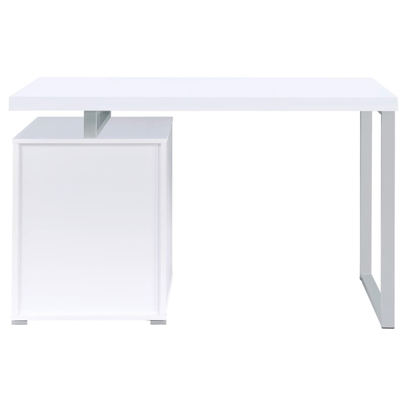Pemberly Row Modern 3-Drawer Wood Office Desk in White and Silver