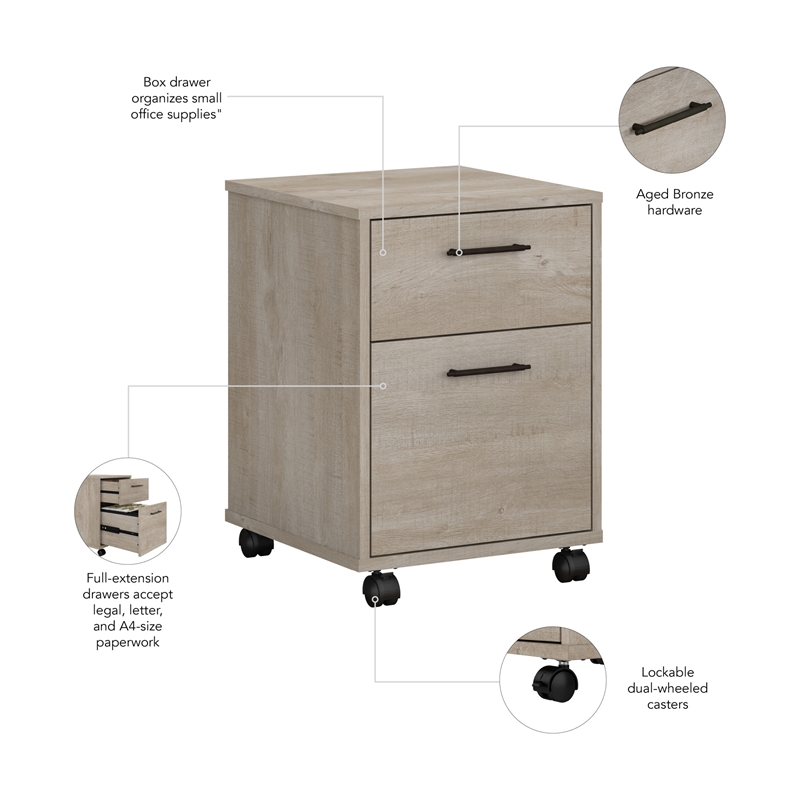 Pemberly Row Contemporary 2-Drawer Mobile Pedestal in Washed Gray