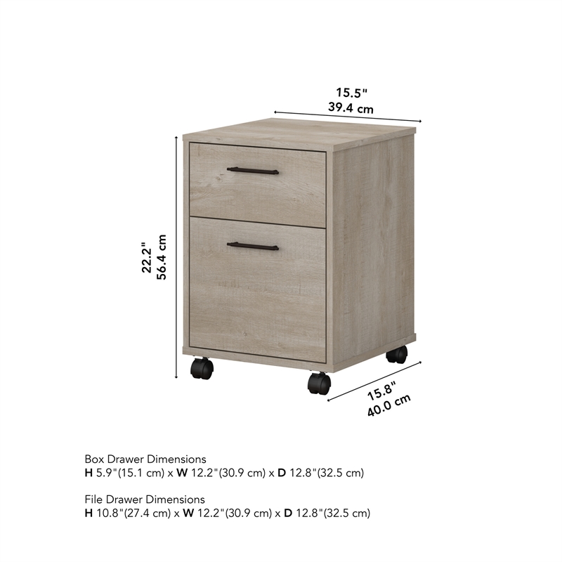 Pemberly Row Contemporary 2-Drawer Mobile Pedestal in Washed Gray