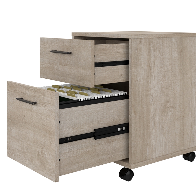 Pemberly Row Contemporary 2-Drawer Mobile Pedestal in Washed Gray