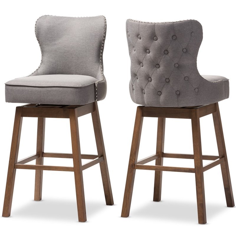 Pemberly Row Contemporary Swivel Barstool in Gray (Set of 2)