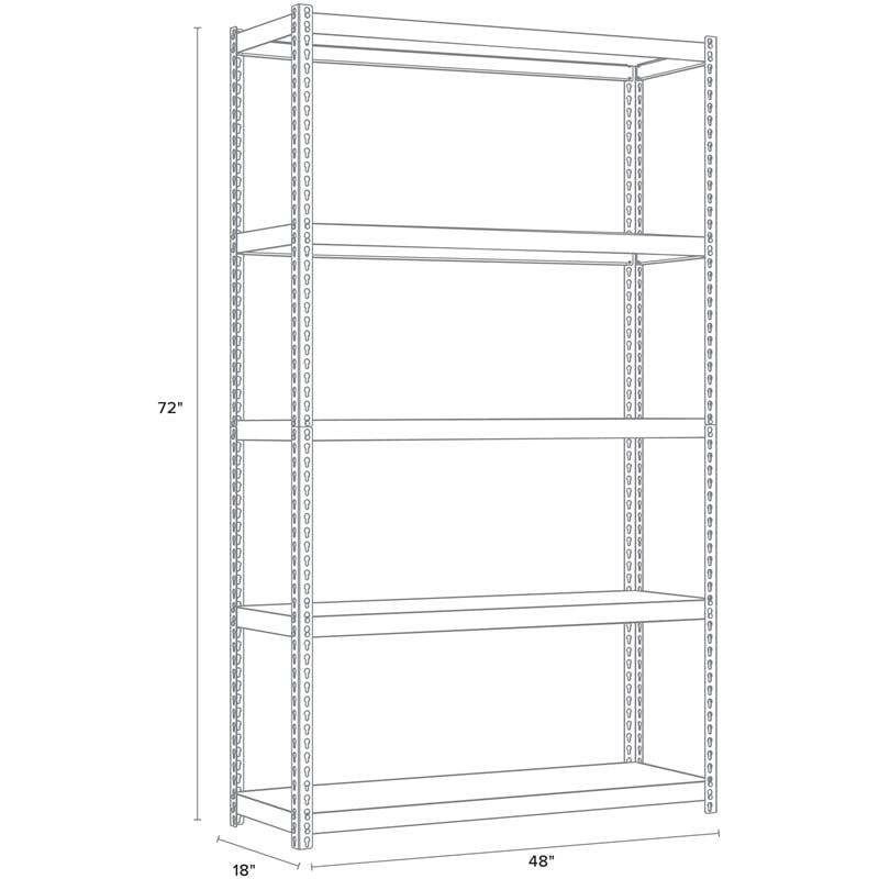 Pemberly Row Metal Shelving 5-Shelf Unit 18Dx48Wx72H in Gunmetal Gray/Black