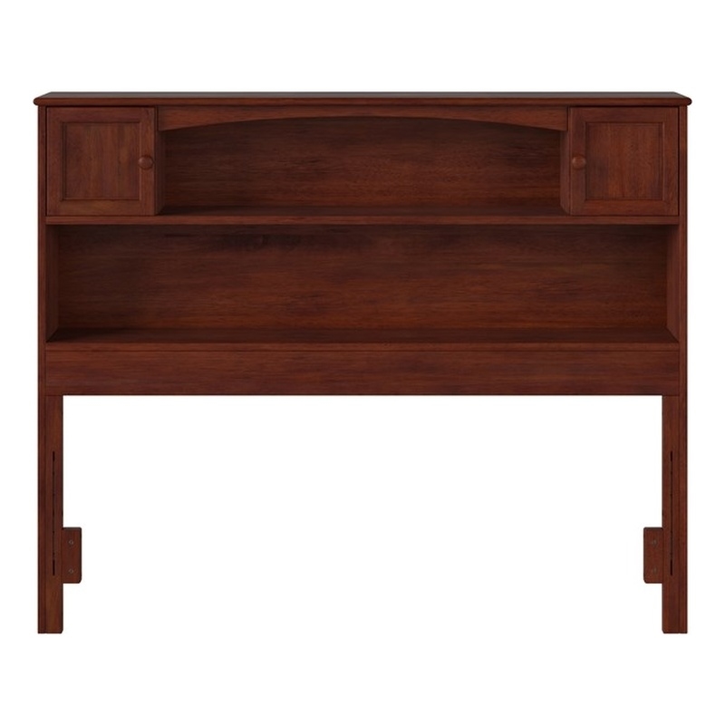 Pemberly Row Contemporary Full Wood Bookcase Headboard in Walnut