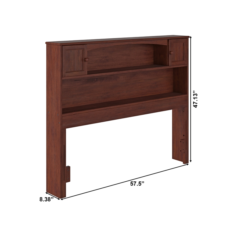 Pemberly Row Contemporary Full Wood Bookcase Headboard in Walnut