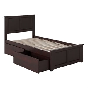 Pemberly Row Twin XL Platform Bed with Matching Footboard & Drawers in Espresso