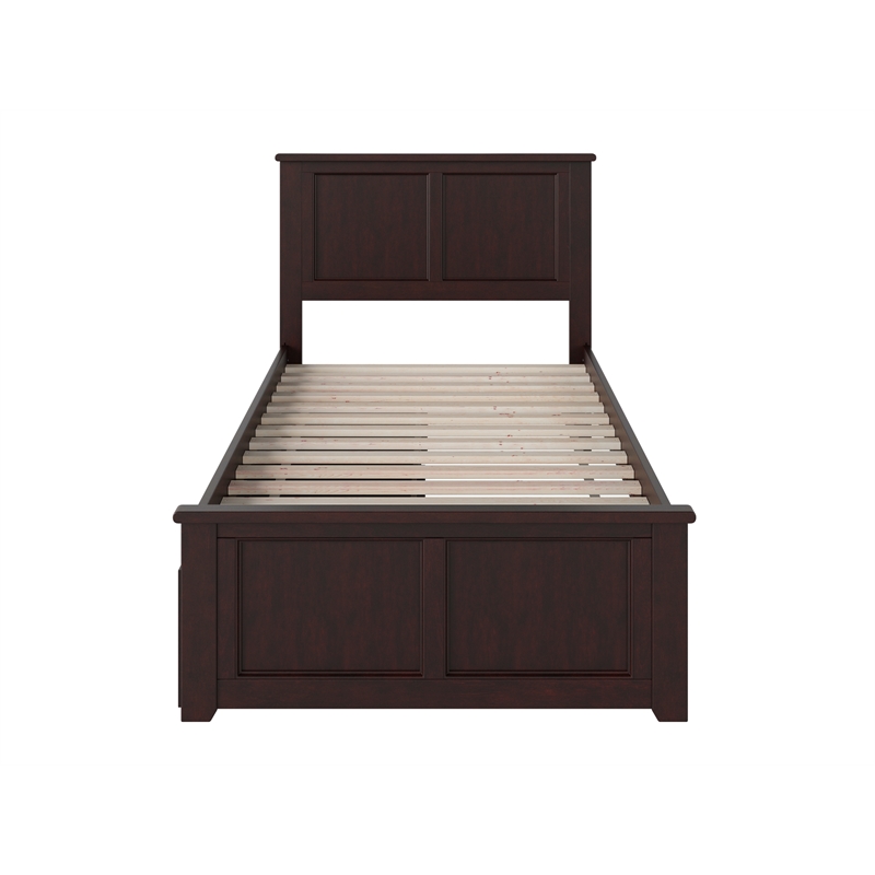 Pemberly Row Twin XL Platform Bed with Matching Footboard & Drawers in Espresso