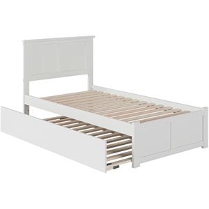 Pemberly Row Twin Wood Platform Bed with Footboard and Twin Trundle in White