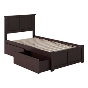 Pemberly Row Twin Wood Platform Bed with Footboard & Storage Drawers in Espresso