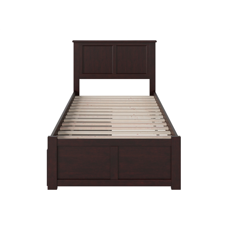 Pemberly Row Twin Wood Platform Bed with Footboard & Storage Drawers in Espresso