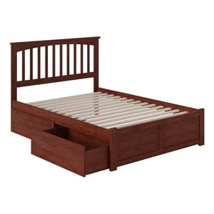 Pemberly Row Full Wood Platform Bed with Footboard and Storage Drawers in Walnut