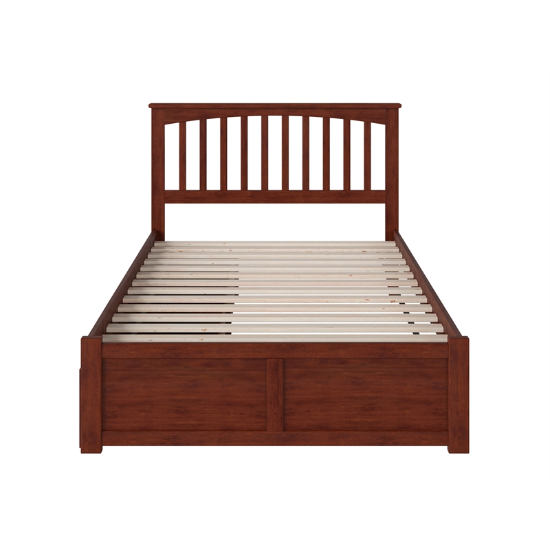 Pemberly Row Full Wood Platform Bed with Footboard and Storage Drawers in Walnut
