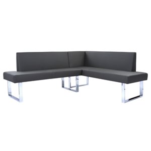 Pemberly Row Modern Faux Leather Corner Dining Bench in Chrome/Gray